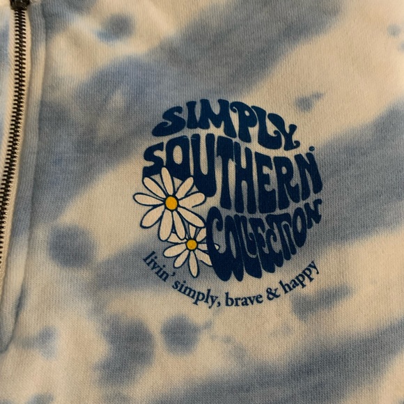 NWT SIMPLY SOUTHERN DAISY BLUE & WHITE TIE DYE PULLOVER LONG SLEEVE JACKET - Picture 3 of 6